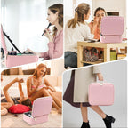 Makeup organizer box displayed with USB charging cable included