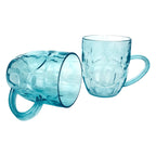 Two clear textured plastic mugs from the shake mug set for juice and lassi
