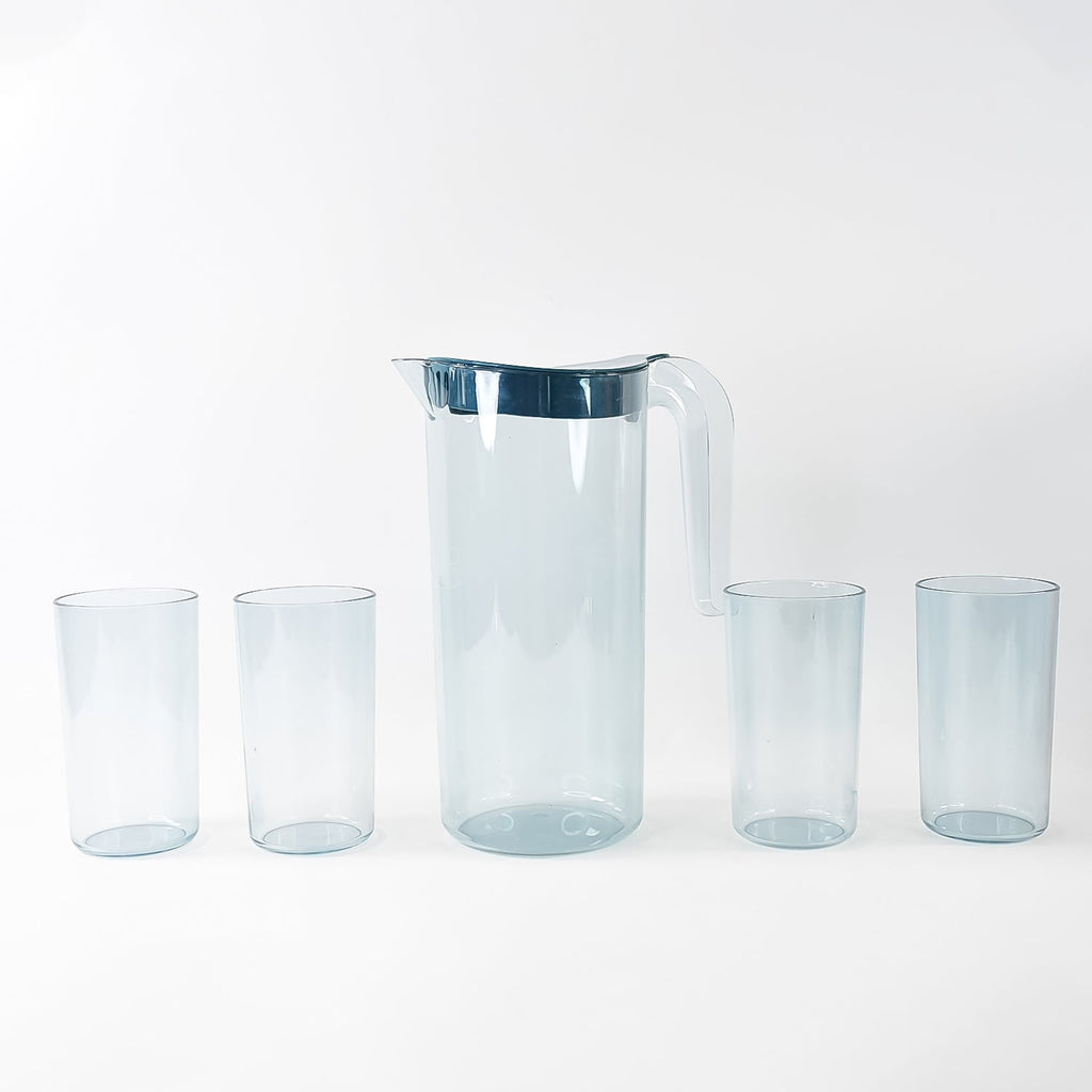 Daily use BPA-free plastic jug and 4 glass set showing clear, lightweight design