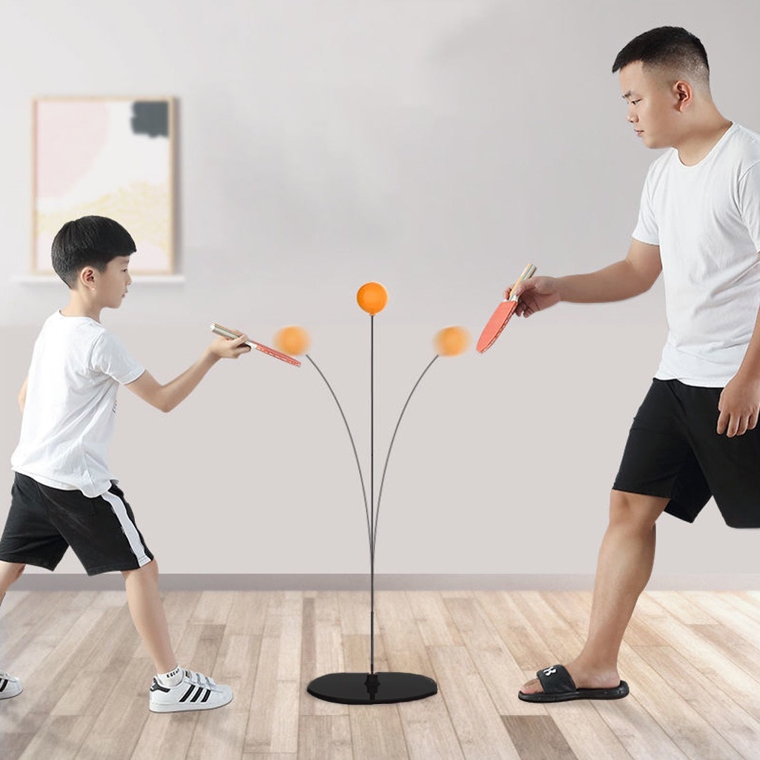 Side view of the compact Portable Wiff Waff table tennis rebound training set.