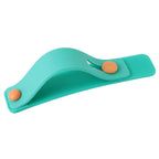 Flexible teal green phone finger strap on smartphone back