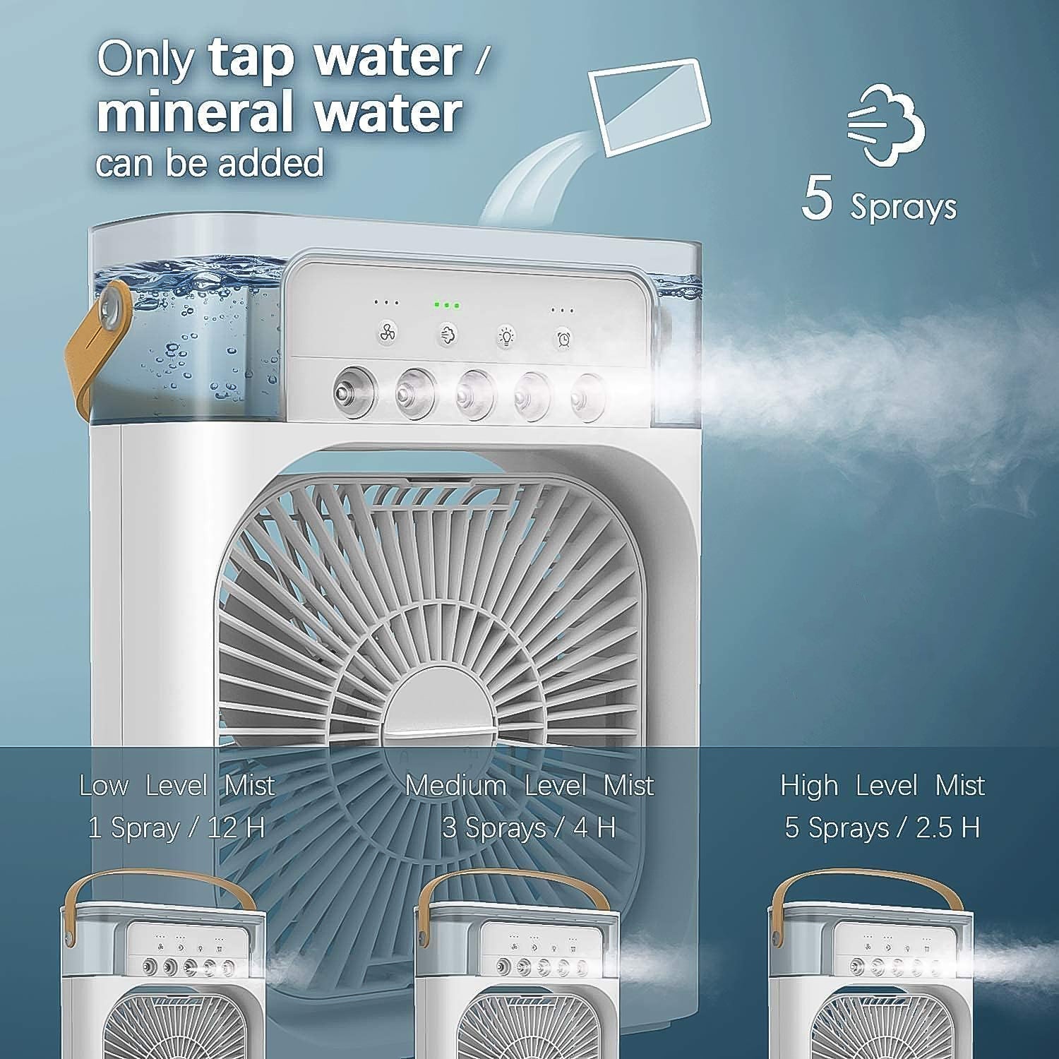 Main product shot of  portable air cooler fan with 7-color light