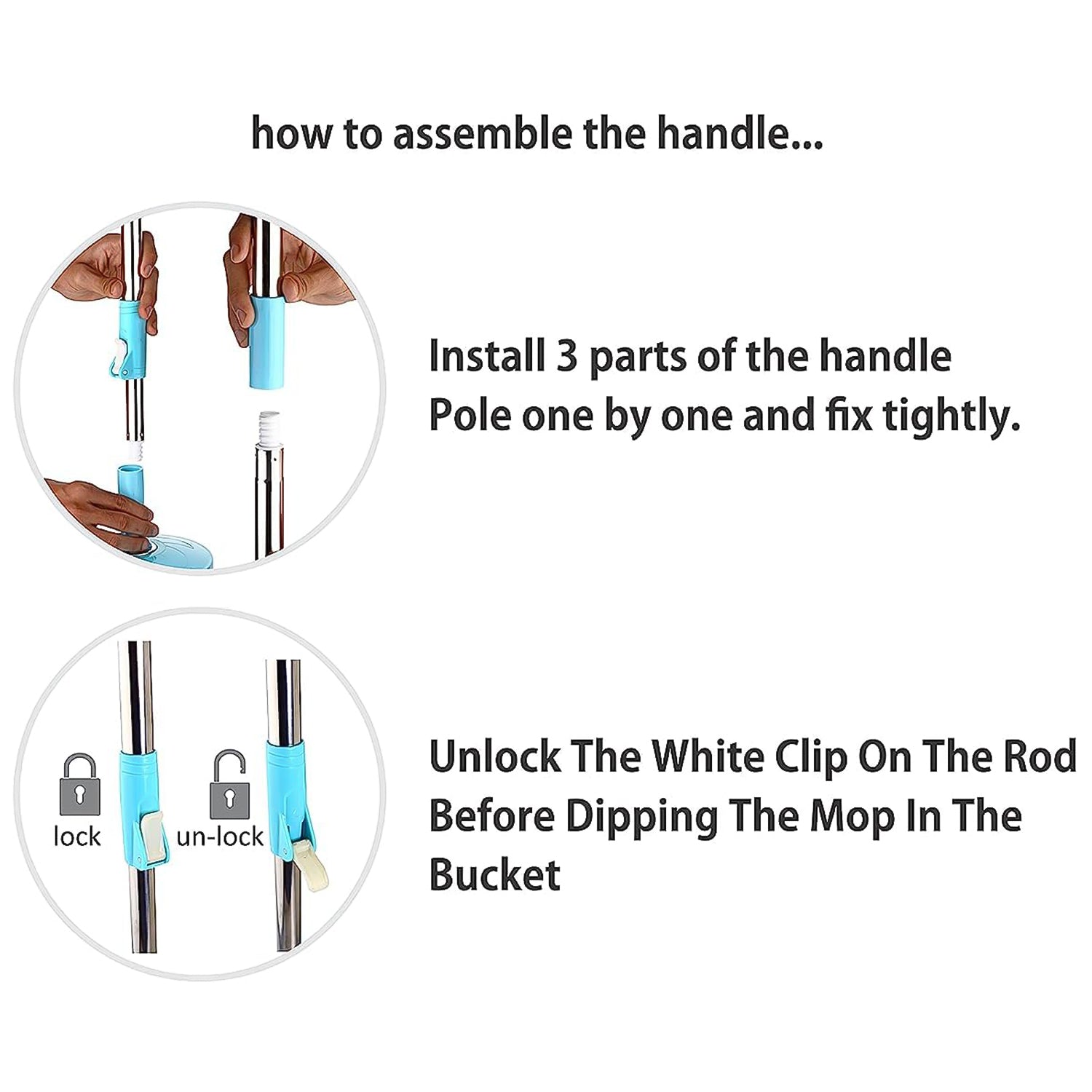 Stainless steel mop rod featuring non-slip grip for easy handling