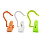 Detailed view of hanging hook clip showing clip and rotatable hook connection