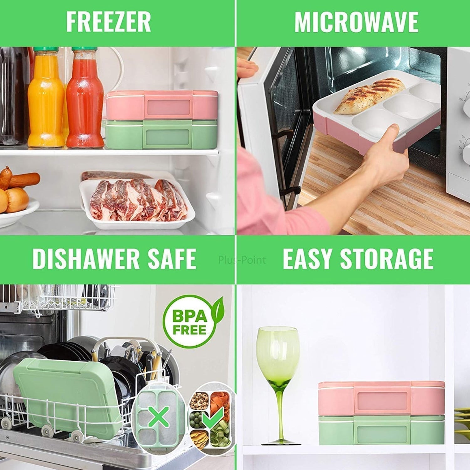 Compact design leak-proof lunch box with four sections