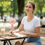 Flexible tripod mounted portable rechargeable fan cooling an indoor area
