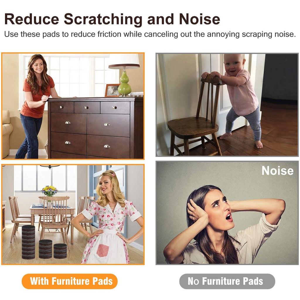 Diagram showing the simple peel-and-stick application of the furniture pad.