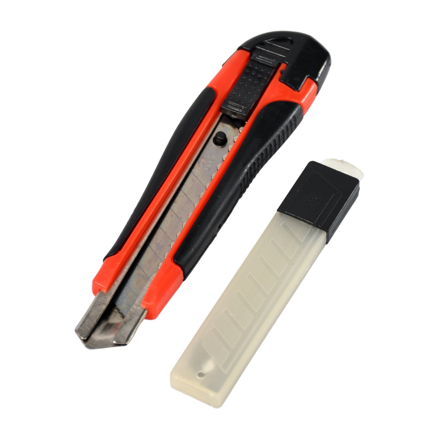 Durable cutter knife with a comfortable rubber handle, ready for heavy use.