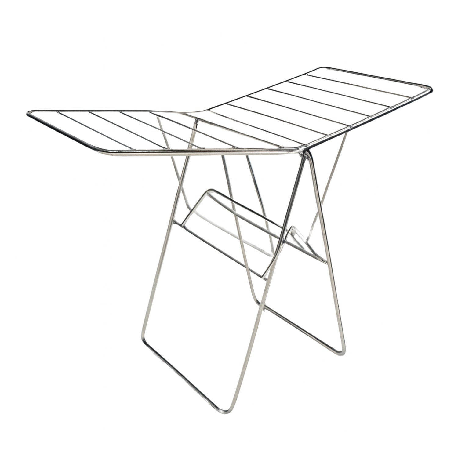 Foldable clothes rack with extended wings for drying garments by Supermom in stainless steel