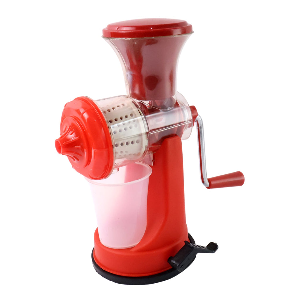 Portable manual juicer disassembled into parts for easy cleaning and maintenance.