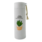 The FitFuzion leakproof glass water bottle with bamboo lid, showcasing its sleek profile and ergonomic design.