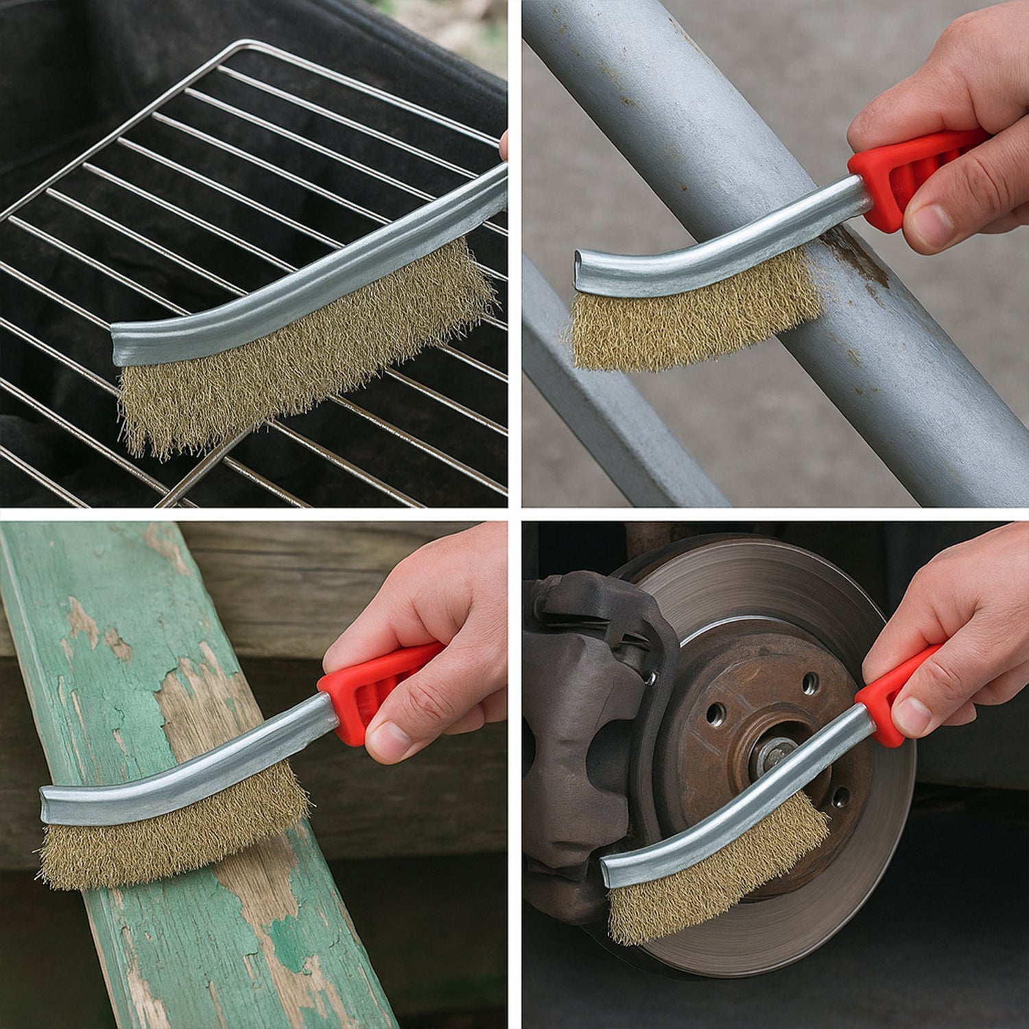 Detailed shot of the robust stainless steel wire brush bristles.