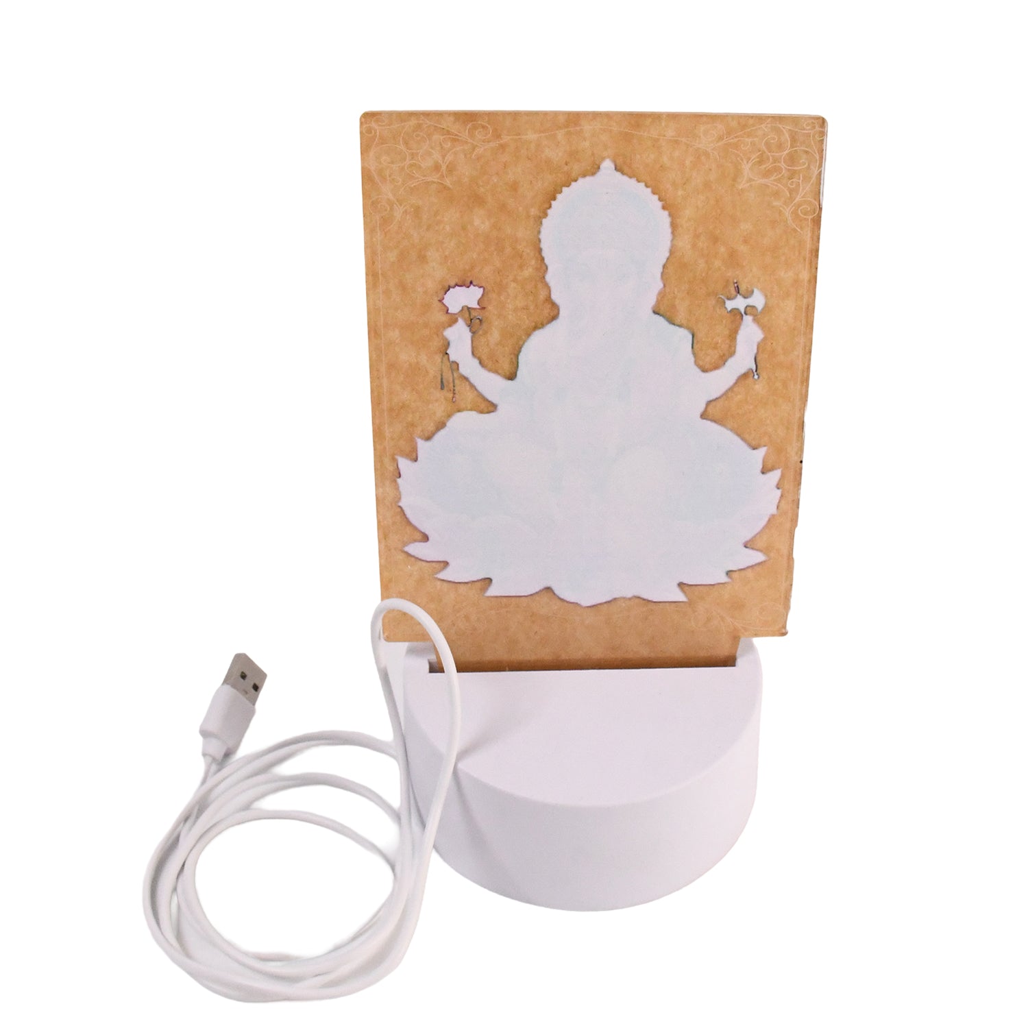 Front view of 3D Lord Ganesh frame plugged in with soft white light glowing