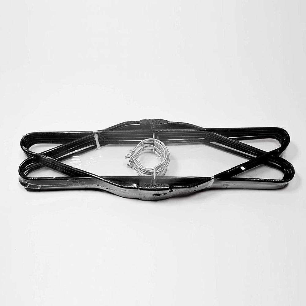 Ten versatile stainless steel hangers shown in a pack, ready for efficient wardrobe organization.