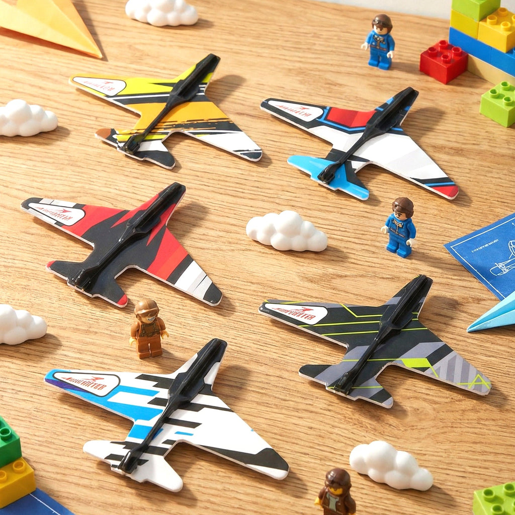 Foam plane flying outdoors with Air Battle Plane Launcher set
