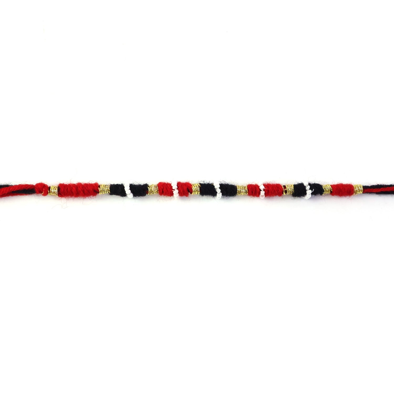 Festive multicolor thread rakhi with pearl and golden bead work