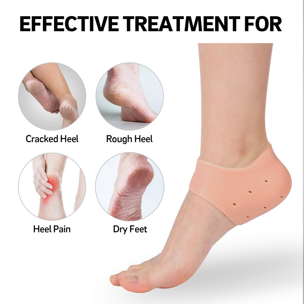 Side view of breathable silicone gel heel socks for cracked heels.