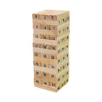 The complete set of 48 smooth wooden blocks and four dice for the classic tumbling tower game.