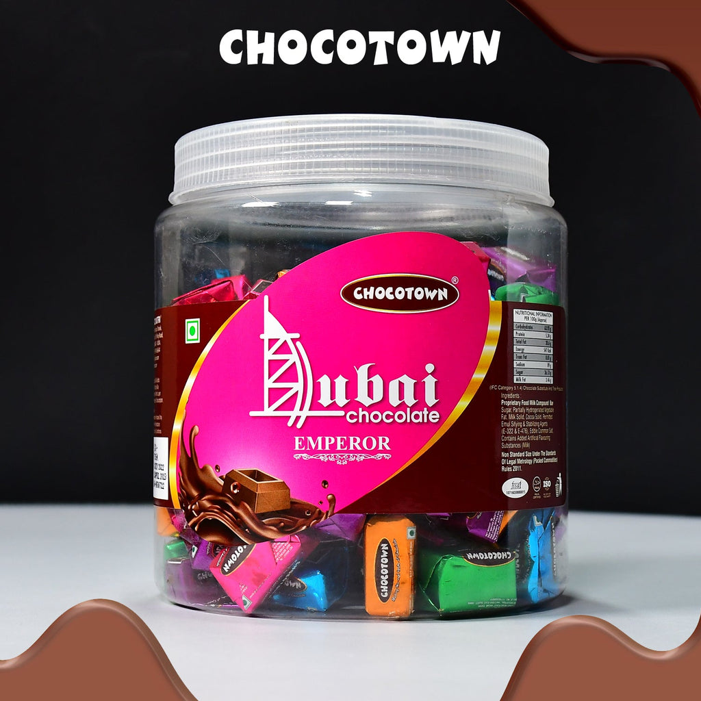 Close-up of the Chocotown Dubai Emperor chocolate box design
