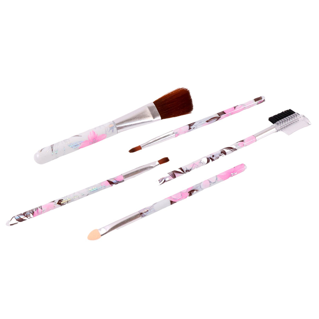 Makeup brush set featuring floral motif and synthetic bristles