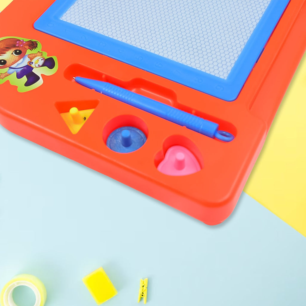 Kids using the magnetic board with pen to practice letters and numbers.