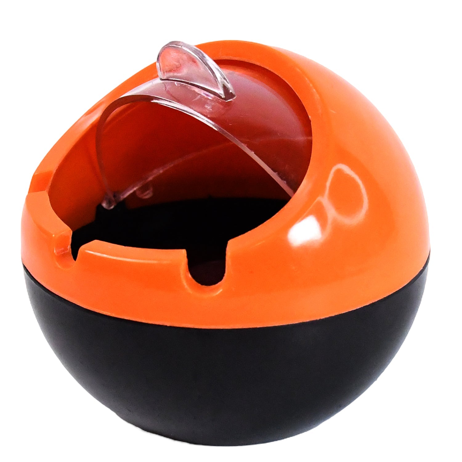 Ashtray with ribbed cigarette holder and flip lid for convenience