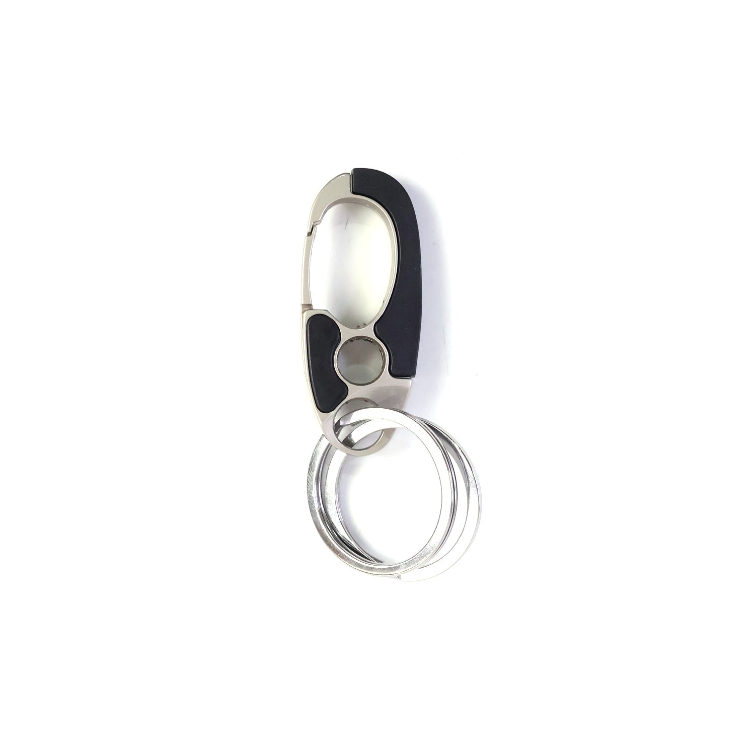 Side view of metal carabiner keychain with secure lock
