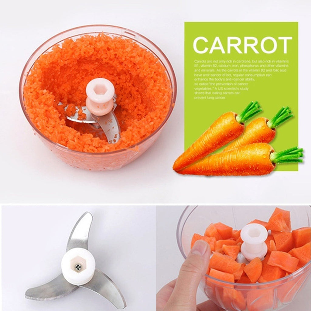 Overhead view of the manual food chopper efficiently dicing onions.