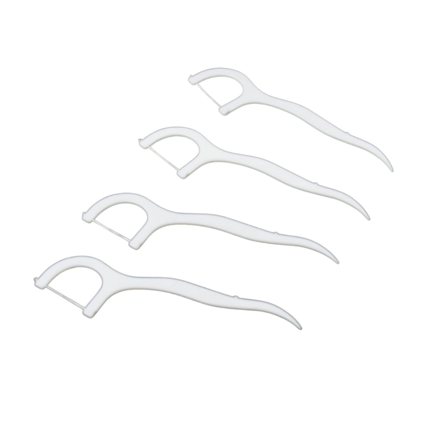 A 50-piece set of MintGuard Portable Dental Floss Picks spread out from their case.