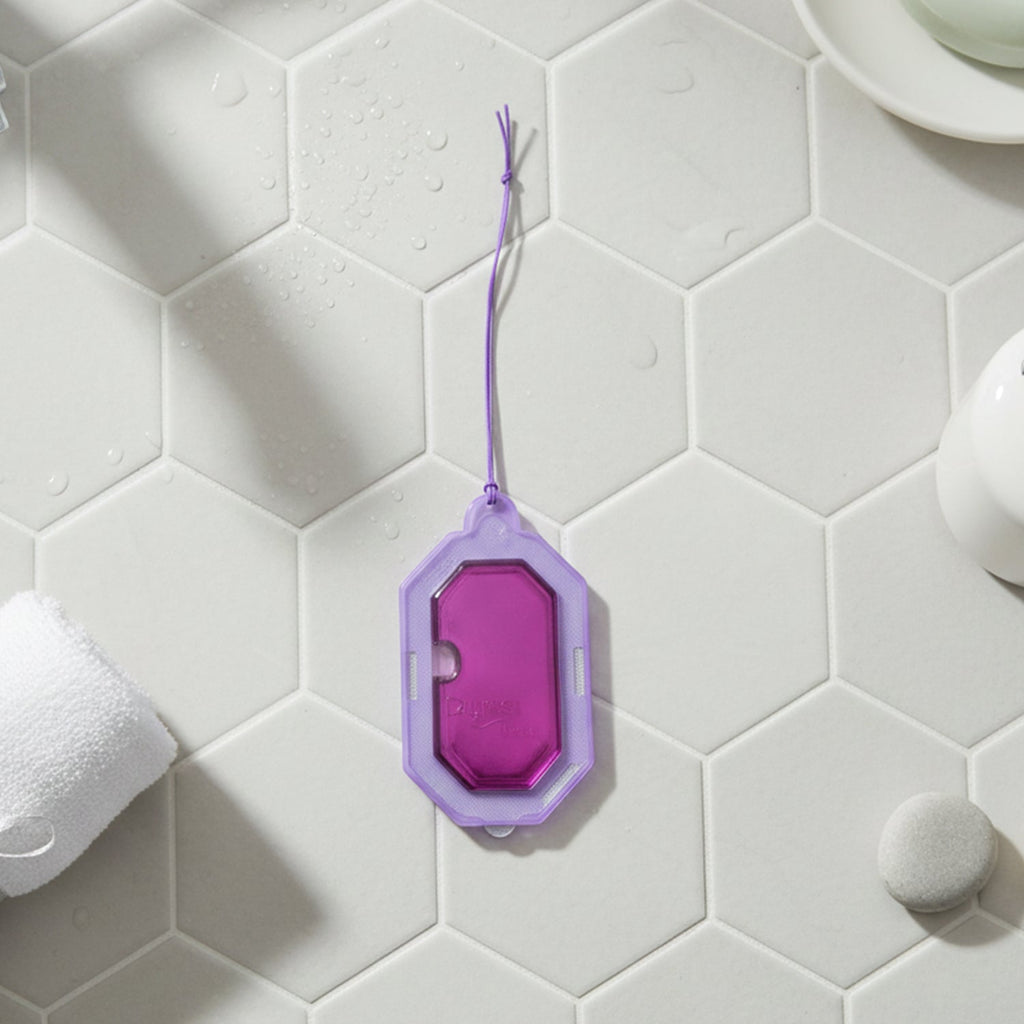 Hanging lavender bathroom fragrance gel in small space