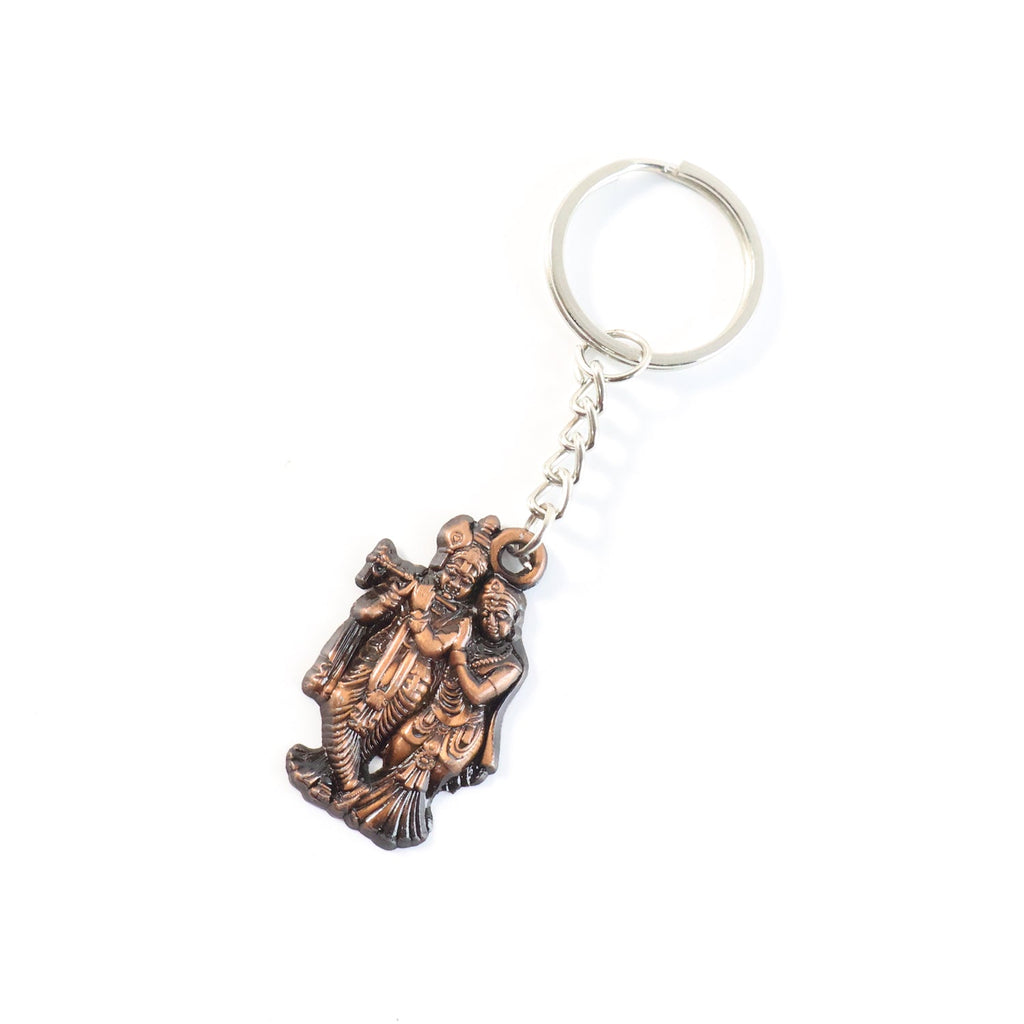 Decorative Radha Krishna metal keychain accessory for keys and bags