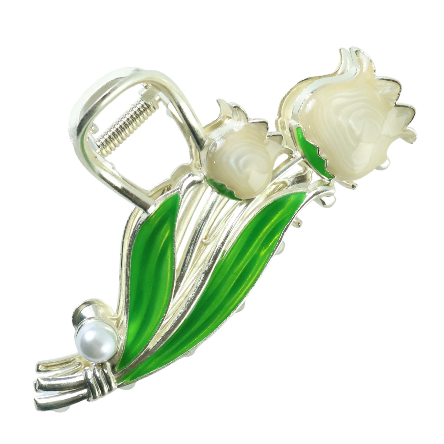 Durable floral hair claw clip with stylish pearl and leaf embellishments