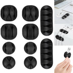 Set of multi-purpose cable organizers in various sizes on a clean white surface.