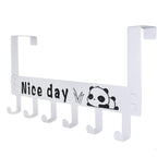 Door hook rack with six white hooks and a cute panda pattern for organized hanging