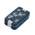 Blue 2-compartment airtight lunch box with a decorative flower design.