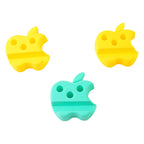 Apple-shaped mobile stand holding smartphone with pen slots visible