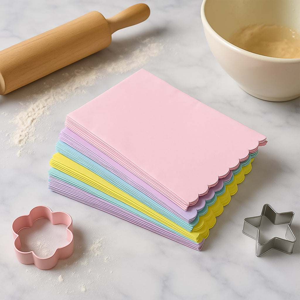 Disposable non-stick baking paper sheets ready for use in kitchen
