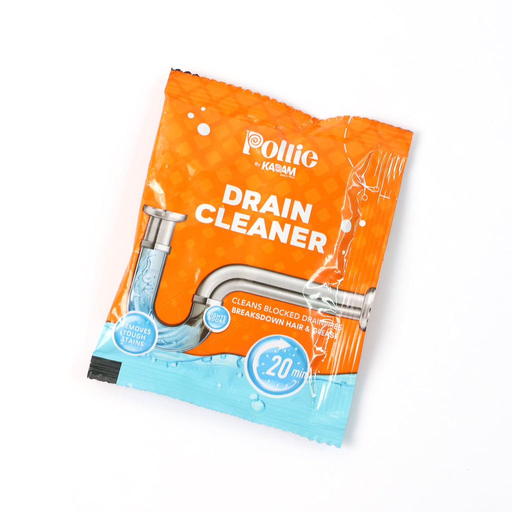 Drain cleaner sachet packaging ready for use in unclogging drains