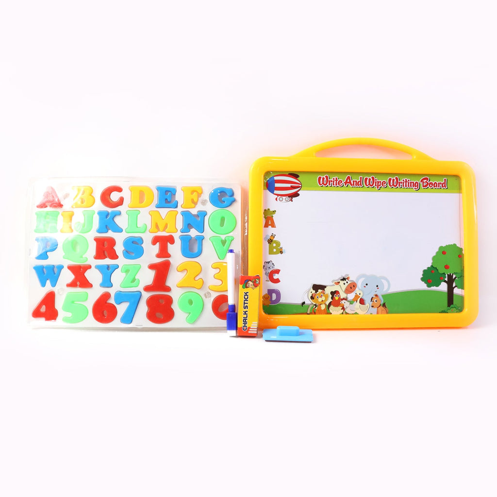 Child-friendly portable learning board with magnetic letters for early education development