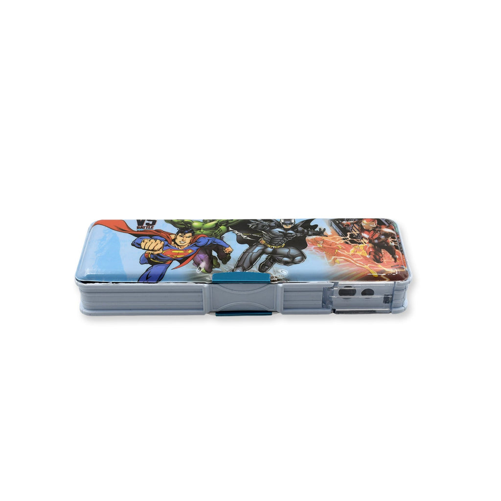 Compact double-sided pencil box, perfect for school bags, with a calculator.
