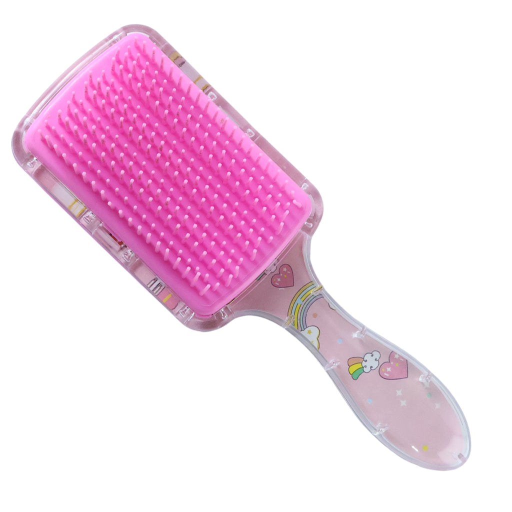 Hairbrush for children featuring safe smooth edges and prints