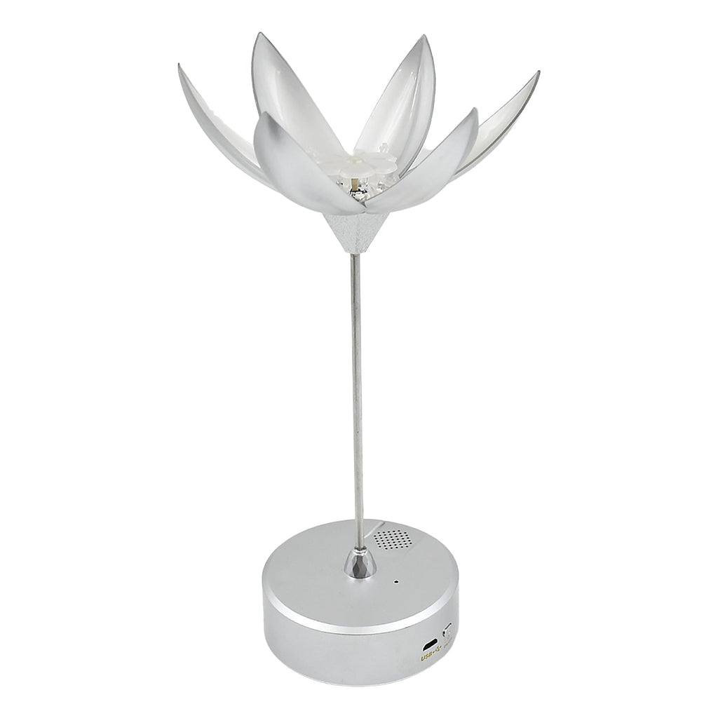 Close-up of the lamp's base, indicating the touch control area for opening, closing, and music functions.