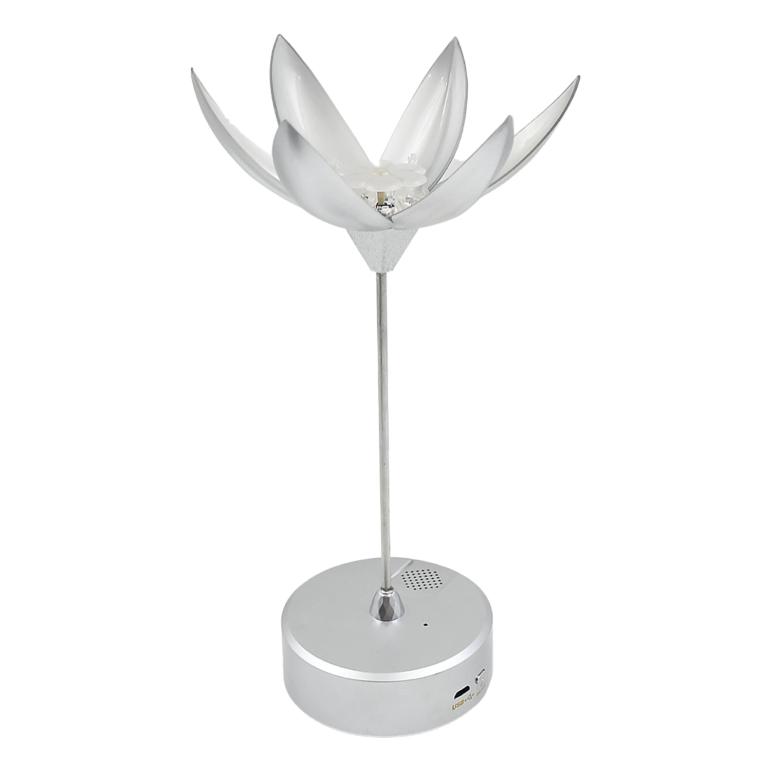 Close-up of the lamp's base, indicating the touch control area for opening, closing, and music functions.
