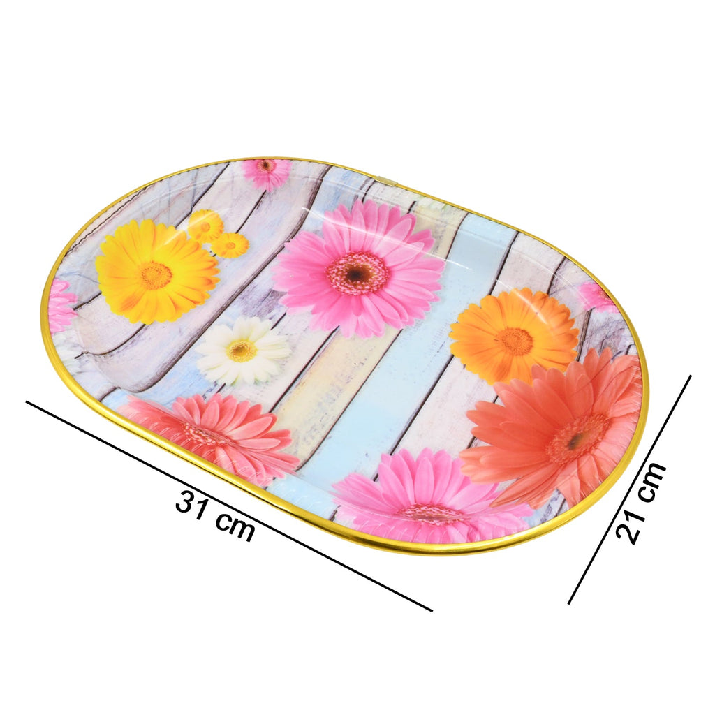 Medium-sized plastic serving tray with a beautiful flower printed design.