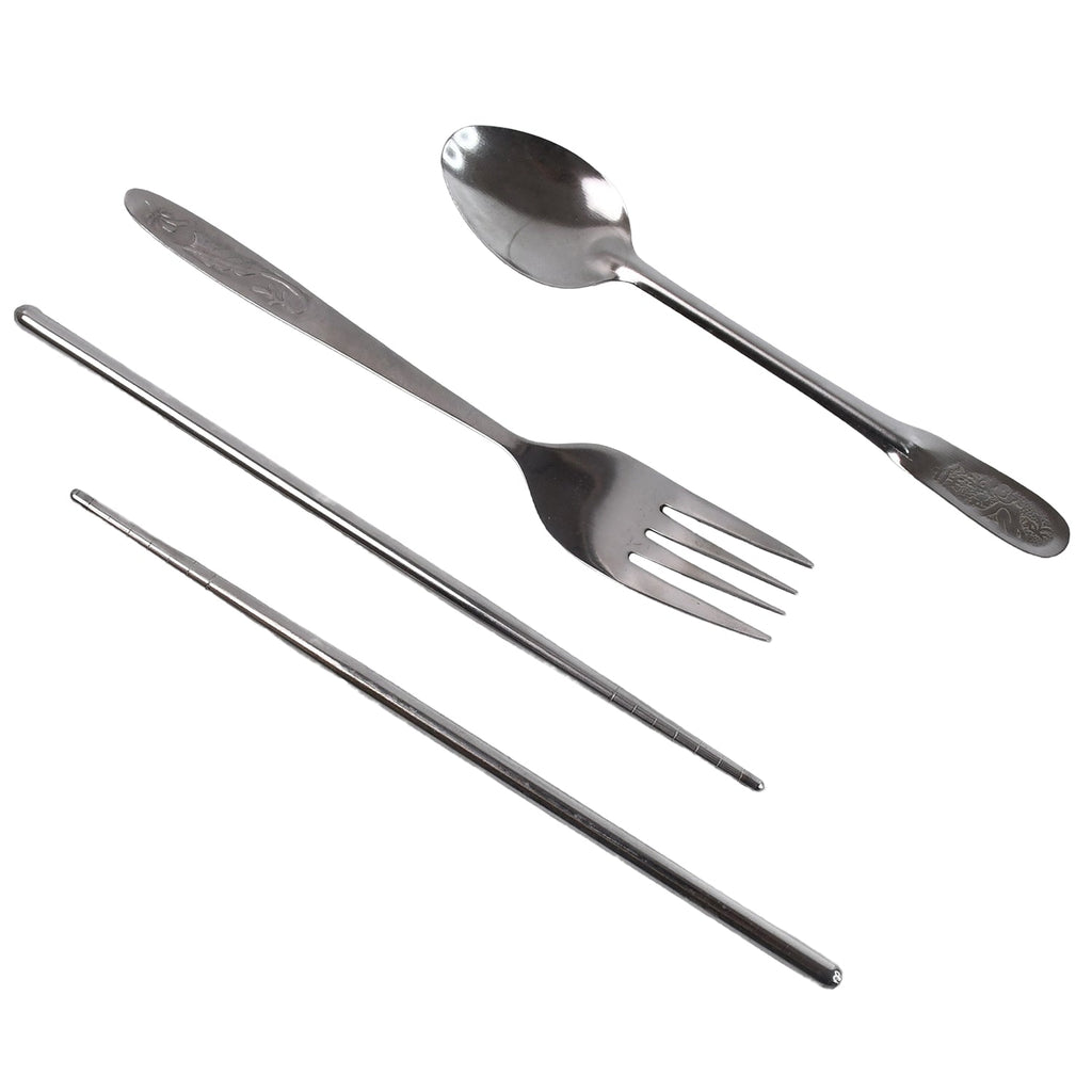 Stainless steel fork, spoon, and chopsticks from the portable cutlery set