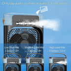 Clear view of ice cubes being added to the water tank of the portable air cooler.