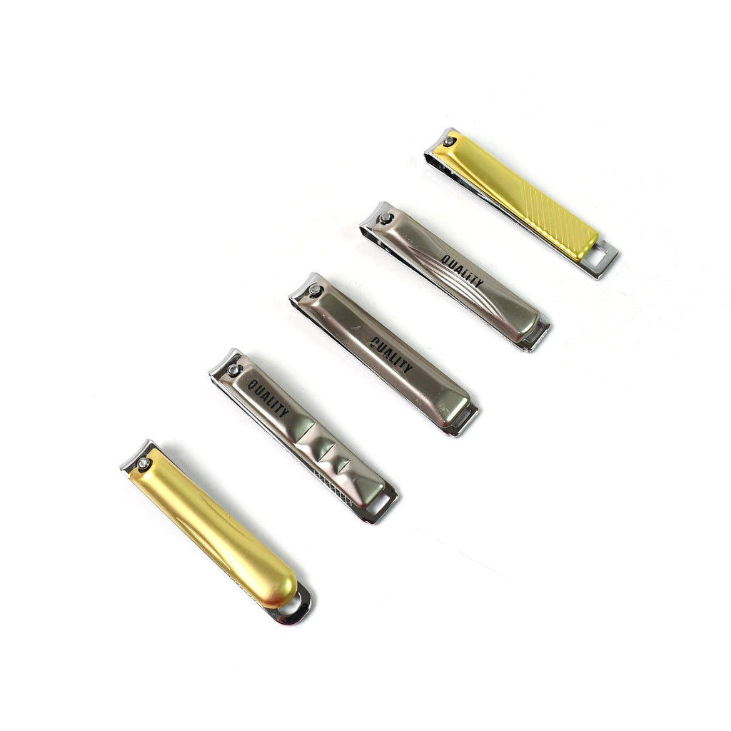 Set of AuriGlam folding nail clippers in various designs, ideal for gifting.