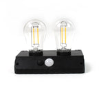 Two bright LED bulbs of the Indo Glow solar lamp clearly visible.