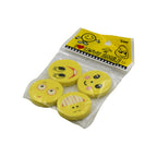 The 4-piece emoji eraser set displayed in its retail packaging.