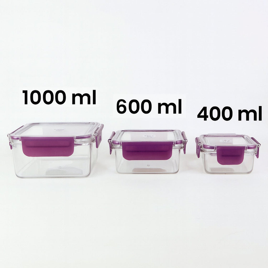 Transparent stackable food storage containers with secure lids